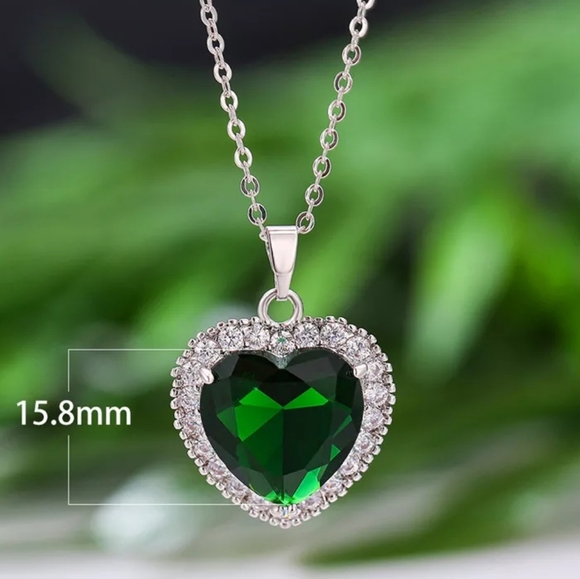 Classic Silver Ocean Heart Blue Crystal Necklace - Picture 5 of 6